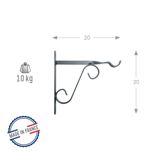 Potence fer plat LOUIS MOULIN Classique volute 20x20cm anthracite