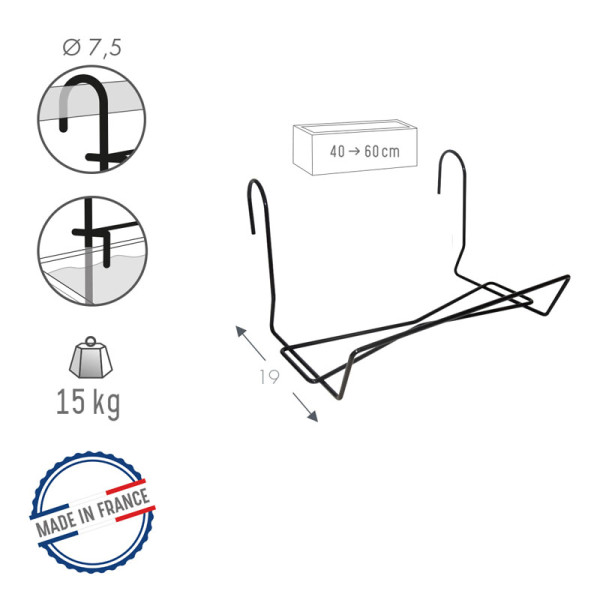 Support jardinière LOUIS MOULIN Basics crochet fil noir 35x19cm pour balcon