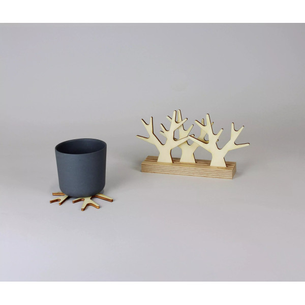 4 dessous de verre avec base REINE MERE Sous-bois en hêtre multiplis