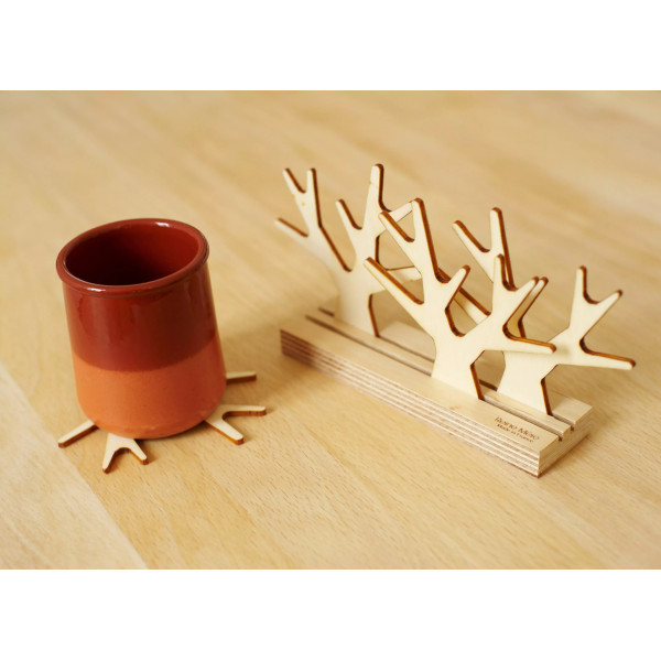 4 dessous de verre avec base REINE MERE Sous-bois en hêtre multiplis