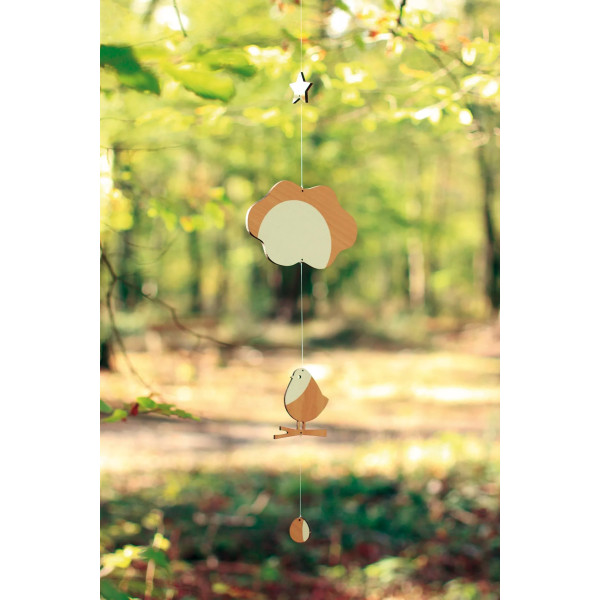 Mobile pour bébé en bois nuage et petite oiseau
