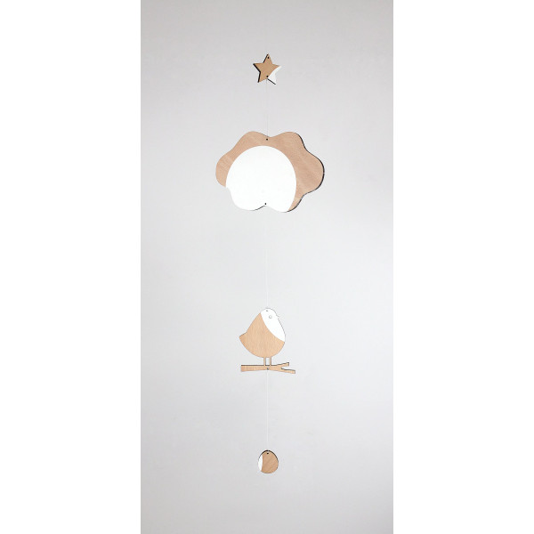 Mobile pour bébé en bois nuage et petite oiseau