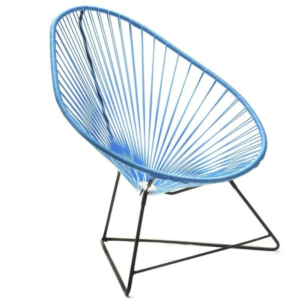 Fauteuil Acapulco cordage bleu ciel pied noir Boqa