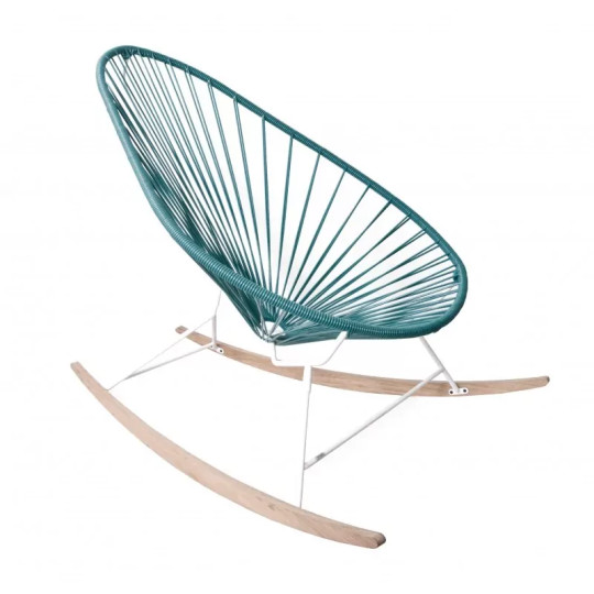Fauteuil à bascule bleu canard Acapulco skis bois structure blanche