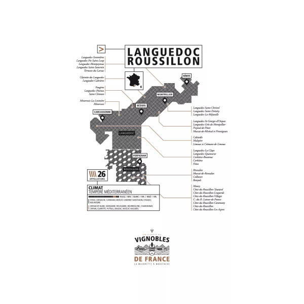 Affiche vins du Languedoc-Roussillon La majorette à Moustache