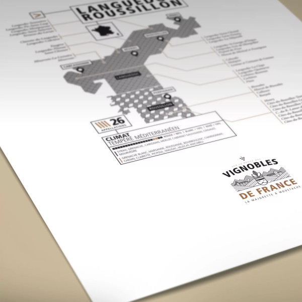 Affiche vins du Languedoc-Roussillon La majorette à Moustache