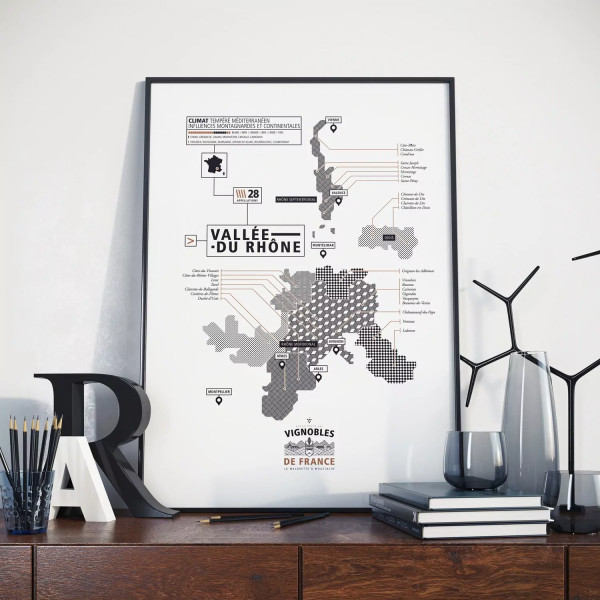 Affiche vins vallée du Rhône La majorette à Moustache