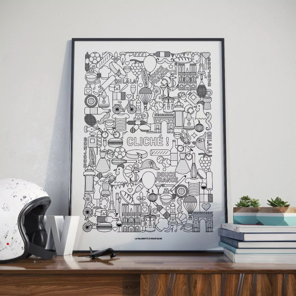 Affiche minimaliste douce France La majorette à moustache