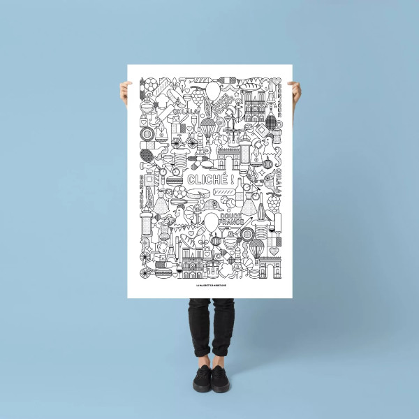 Affiche minimaliste douce France La majorette à moustache