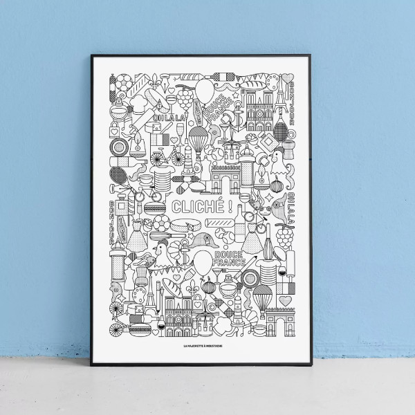 Affiche minimaliste douce France La majorette à moustache
