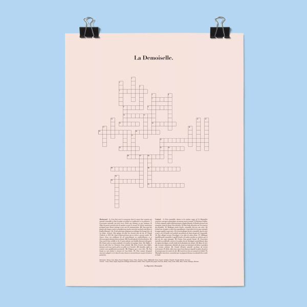 Affiche mots fléchés "La demoiselle" La majorette à moustache