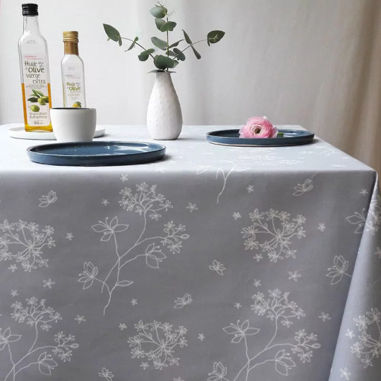 Nappe enduite ronde ou ovale Astrance Gris blanc - Fleur de Soleil