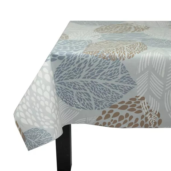 Nappe enduite ronde ou ovale Feuilles Gris Beige - Fleur de Soleil