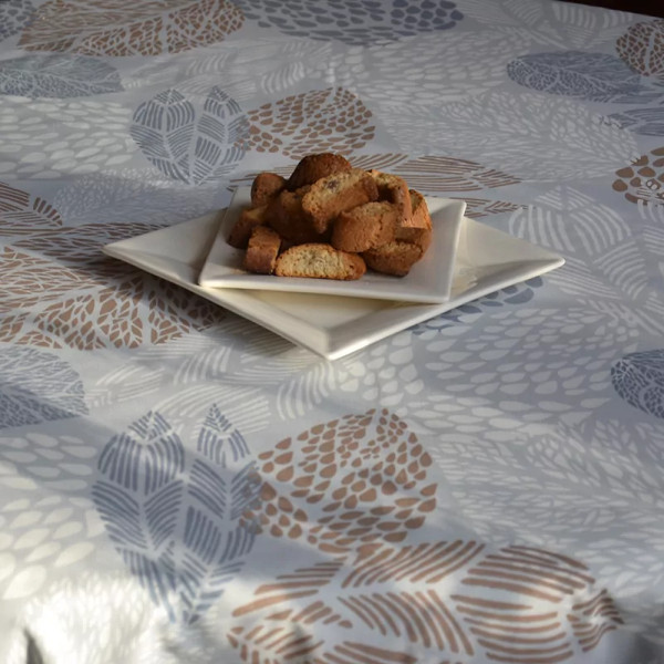 Nappe enduite ronde ou ovale Feuilles Gris Beige - Fleur de Soleil