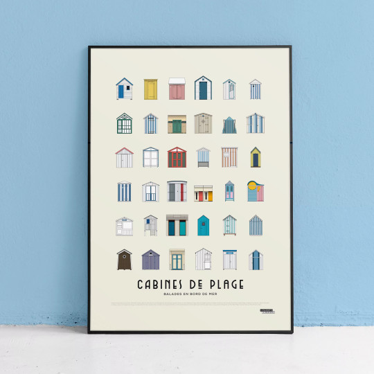 AFFICHE "CABINES DE PLAGE" LA MAJORETTE A MOUSTACHE