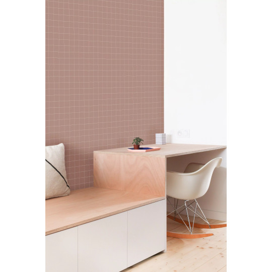 Papier peint carreaux rose - trame blush