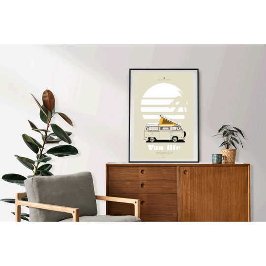 Affiche EN DOUBLE FILE du Volkswagen Combi T2 40x60cm