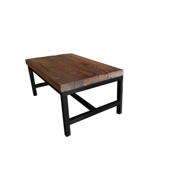 Table basse BRUT Viviane rectangulaire en bois massif chêne piètement blanc 60x100cm