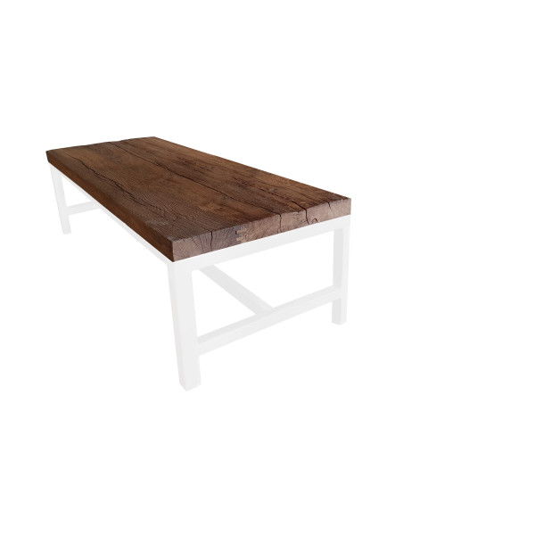 Table basse BRUT Viviane rectangulaire en bois massif chêne piètement blanc 60x100cm