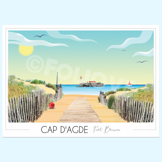 Affiche FOLIOVE du Fort de Brescou au Cap d'Agde - 3 tailles