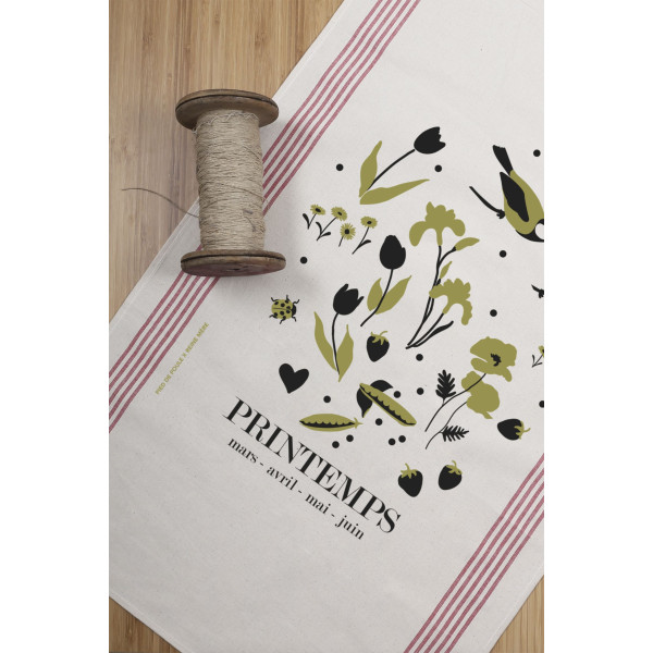 Torchon REINE MERE 100% coton thème Printemps 78x54cm