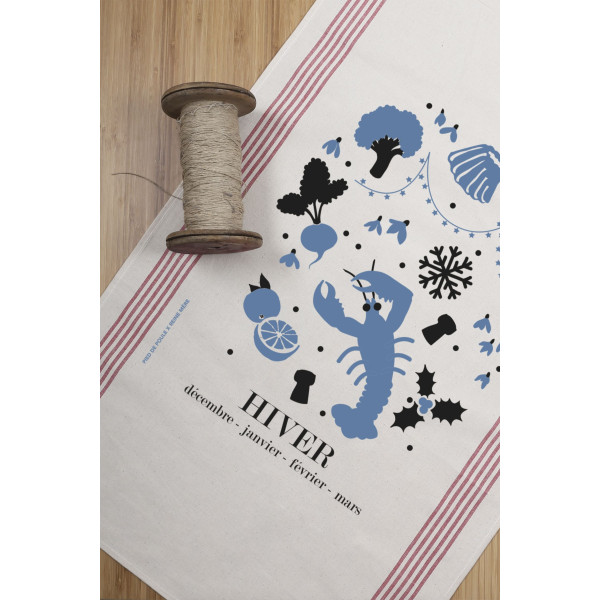 Torchon REINE MERE 100% coton thème Hiver 78x54cm