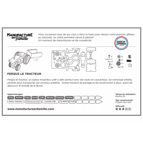 Tracteur en bois MANUFACTURE EN FAMILLE Fergus à fabriquer Diy à construire