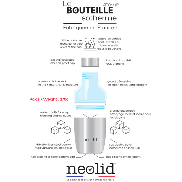 Bouteille gourde isotherme NEOLID 400ml - 5 modèles