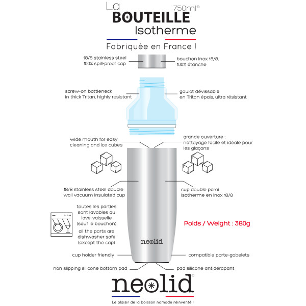 Bouteille gourde isotherme NEOLID 750ml en inox - 6 modèles