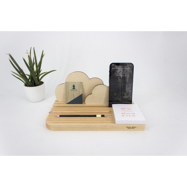 Organisateur de bureau et porte-photo REINE MERE Nuages en hêtre