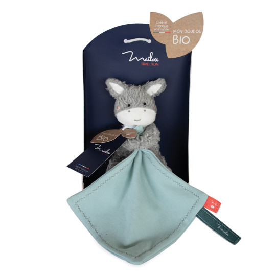 Peluche âne coton bio avec doudou - Maïlou