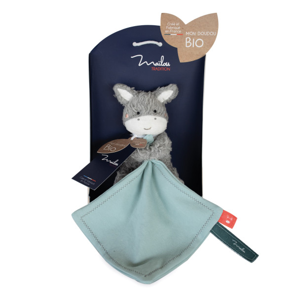 Peluche âne coton bio avec doudou - Maïlou