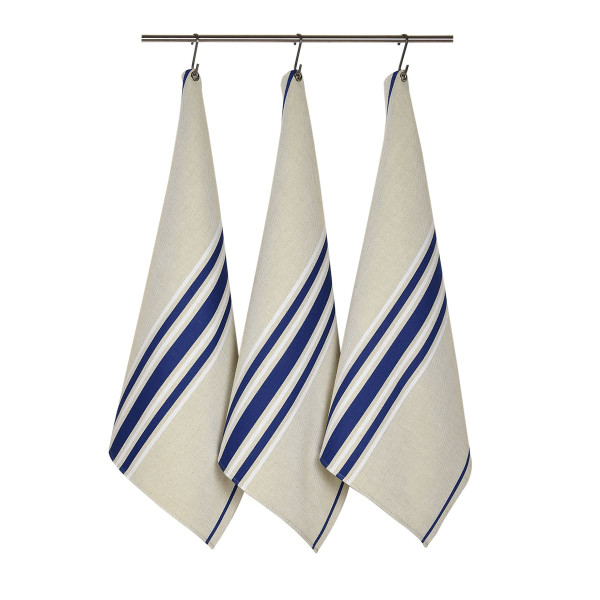 Torchon rayé en coton Corda Metis Bleu Elec - Artiga