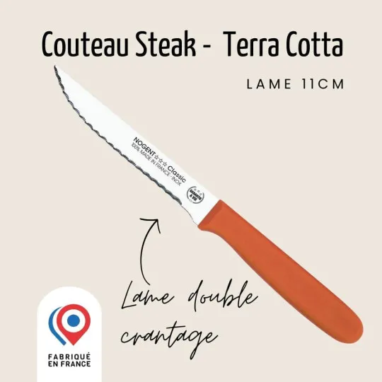 Couteau à steak NOGENT 3 ETOILES double crantage 11cm Polypro - 3 coloris