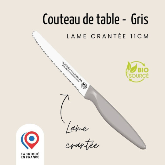 Couteau de table NOGENT 3 ETOILES double crantage 11cm Bio Sourcé - 3 coloris