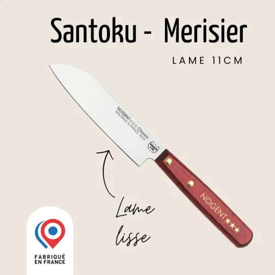 Couteau Santoku NOGENT 3 ETOILES Classic lame lisse de 11cm - 3 coloris