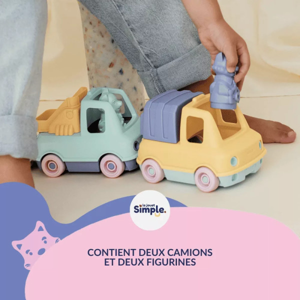 Coffret LE JOUET SIMPLE Camions-Trains Pompier/Poubelle