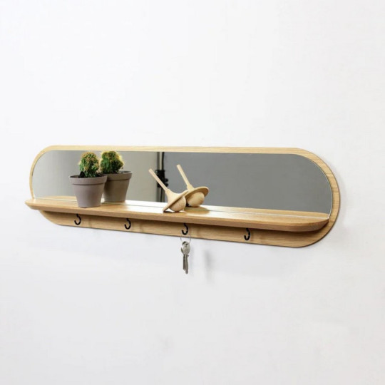 Miroir étagère REINE MERE Moonlight en chêne 70x17cm