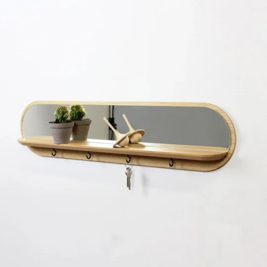 Miroir étagère REINE MERE Moonlight en chêne 70x17cm