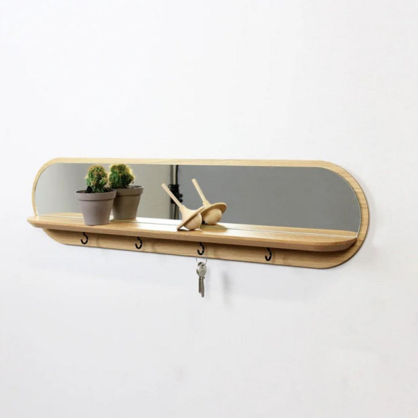 Miroir étagère REINE MERE Moonlight en chêne 70x17cm