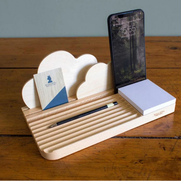 Organisateur de bureau et porte-photo REINE MERE Nuages en hêtre