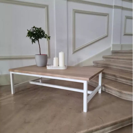 Table basse BRUT Viviane rectangulaire en bois massif chêne piètement blanc 60x100cm