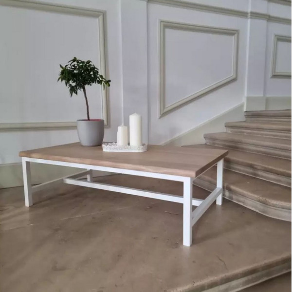 Table basse BRUT Viviane rectangulaire en bois massif chêne piètement blanc 60x100cm