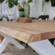 Table de repas BRUT modèle X rectangulaire en bois massif chêne clair piètement blanc croisé - 8 tailles