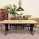 Table de repas BRUT modèle X rectangulaire en bois massif chêne clair piètement noir croisé - 8 tailles