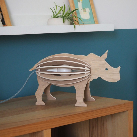 Lampe de chevet GONE'S Zoo Rhinocéros en bois