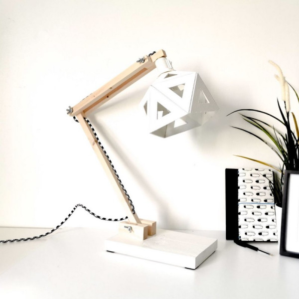 Lampe de bureau LEEWALIA Origami blanche et bois