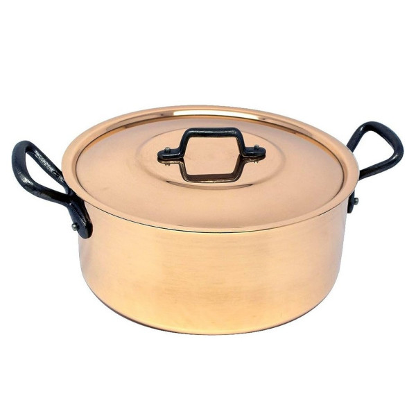 Petit faitout BAUMALU en cuivre lisse avec couvercle - 3 tailles