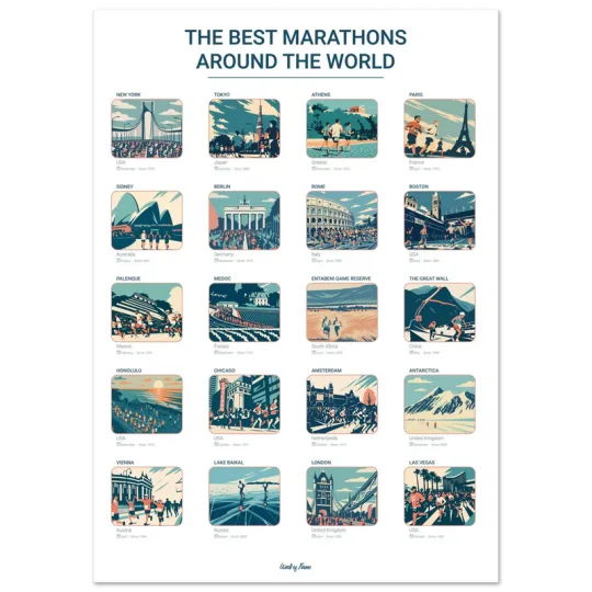 Affiche WALL OF FAME Les plus beaux Marathons à travers le monde format A3