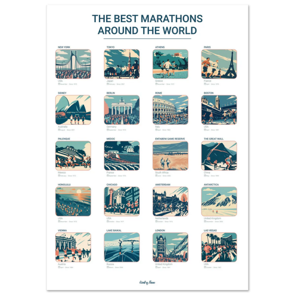 Affiche WALL OF FAME Les plus beaux Marathons à travers le monde format A3